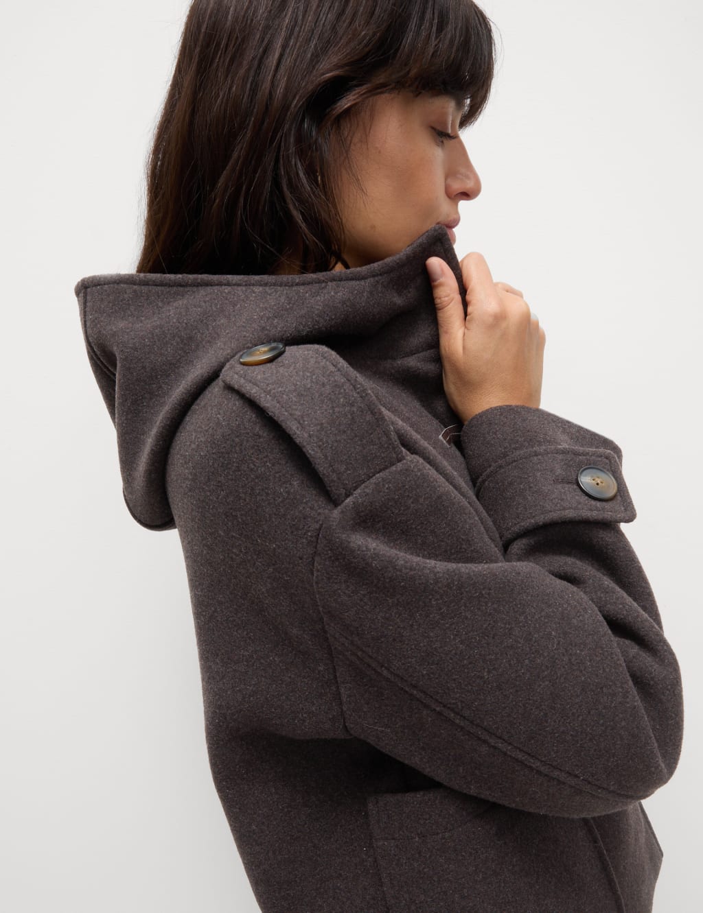Wool Blend Hooded Short Duffle Coat M S Collection M S