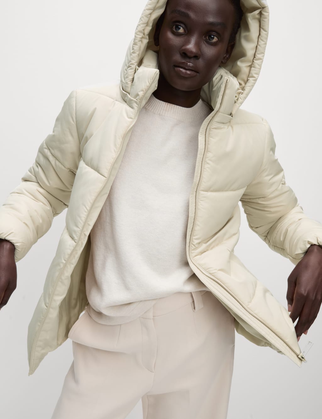 Womens cream puffer jacket clearance