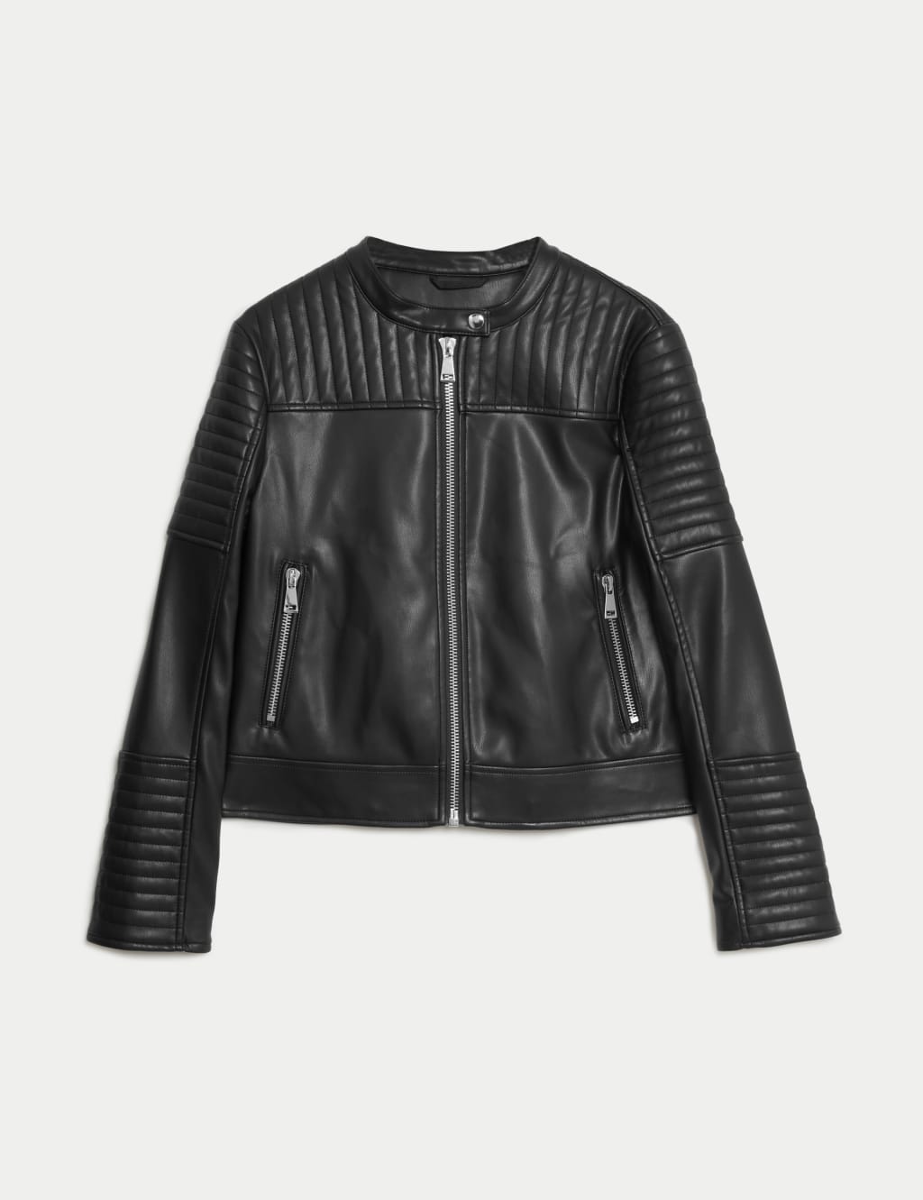 Faux Leather Quilted Moto Jacket M S Collection M S