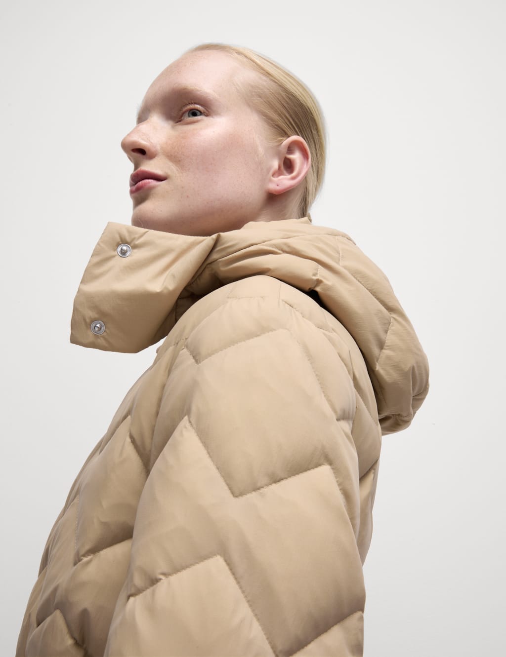 Feather Down Quilted Hooded Puffer Jacket M S Collection M S