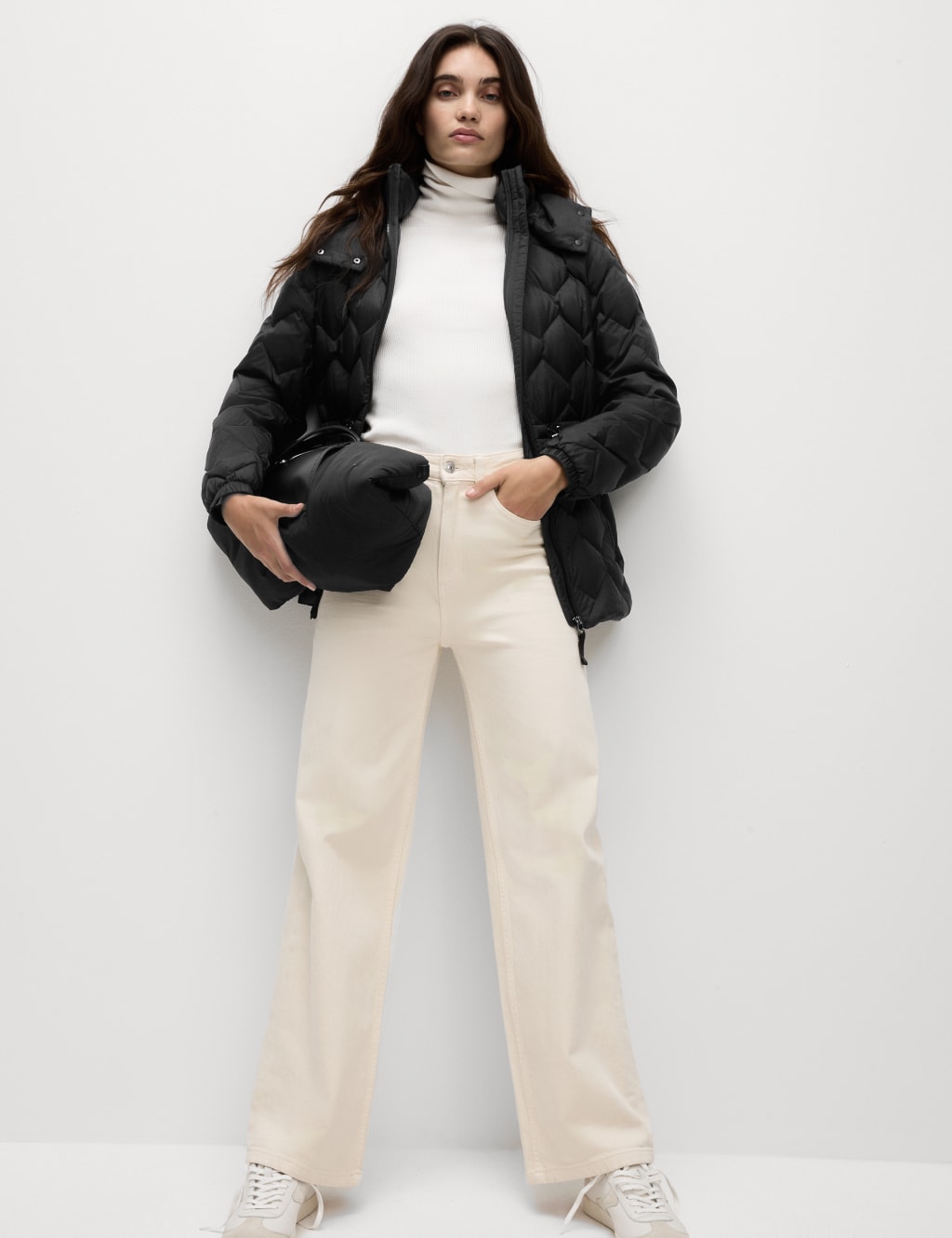 Feather Down Quilted Hooded Puffer Jacket M S Collection M S