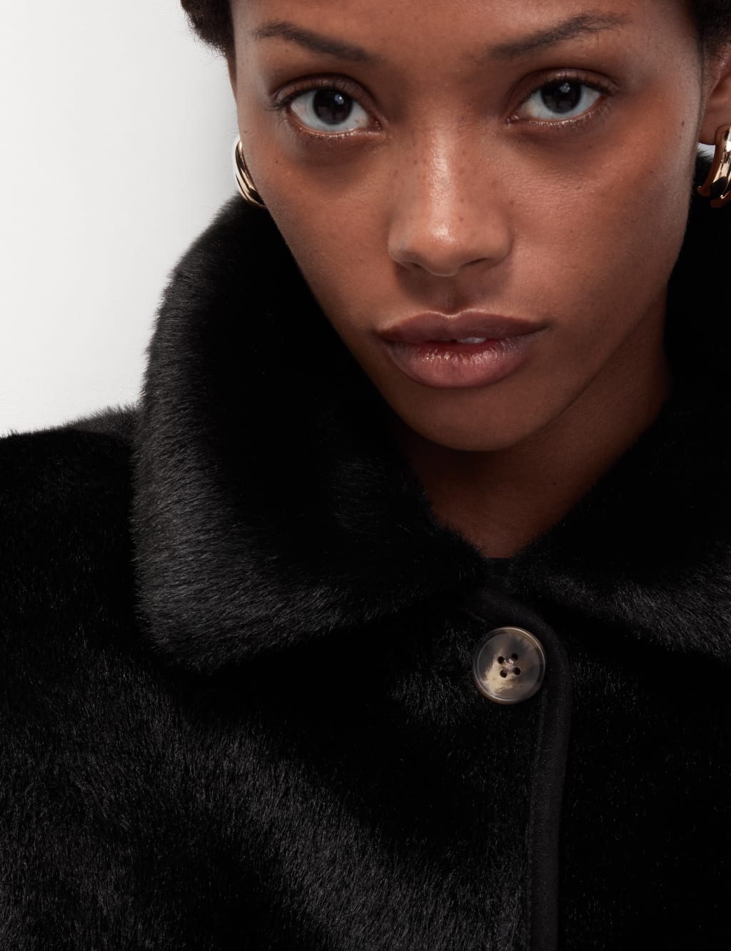 Faux Fur Collared Short Jacket M S Collection M S