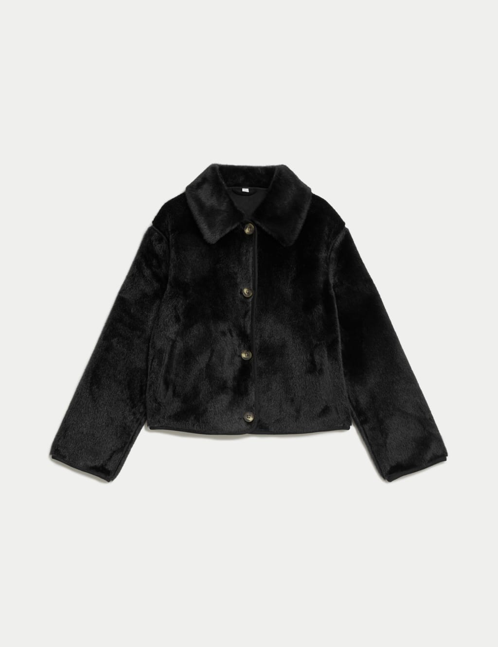 Faux Fur Collared Short Jacket M S Collection M S