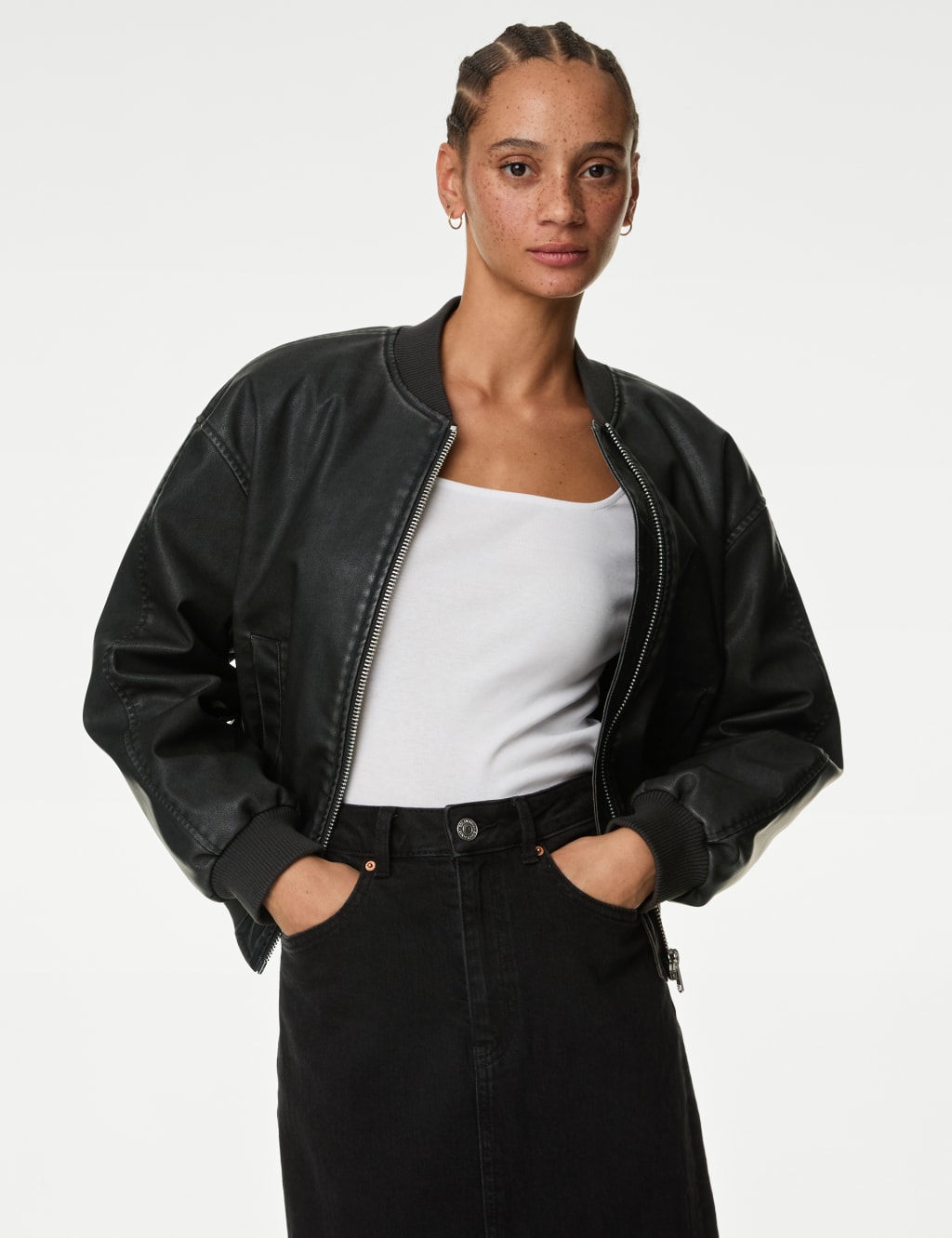 Marks and spencer black leather jacket sales
