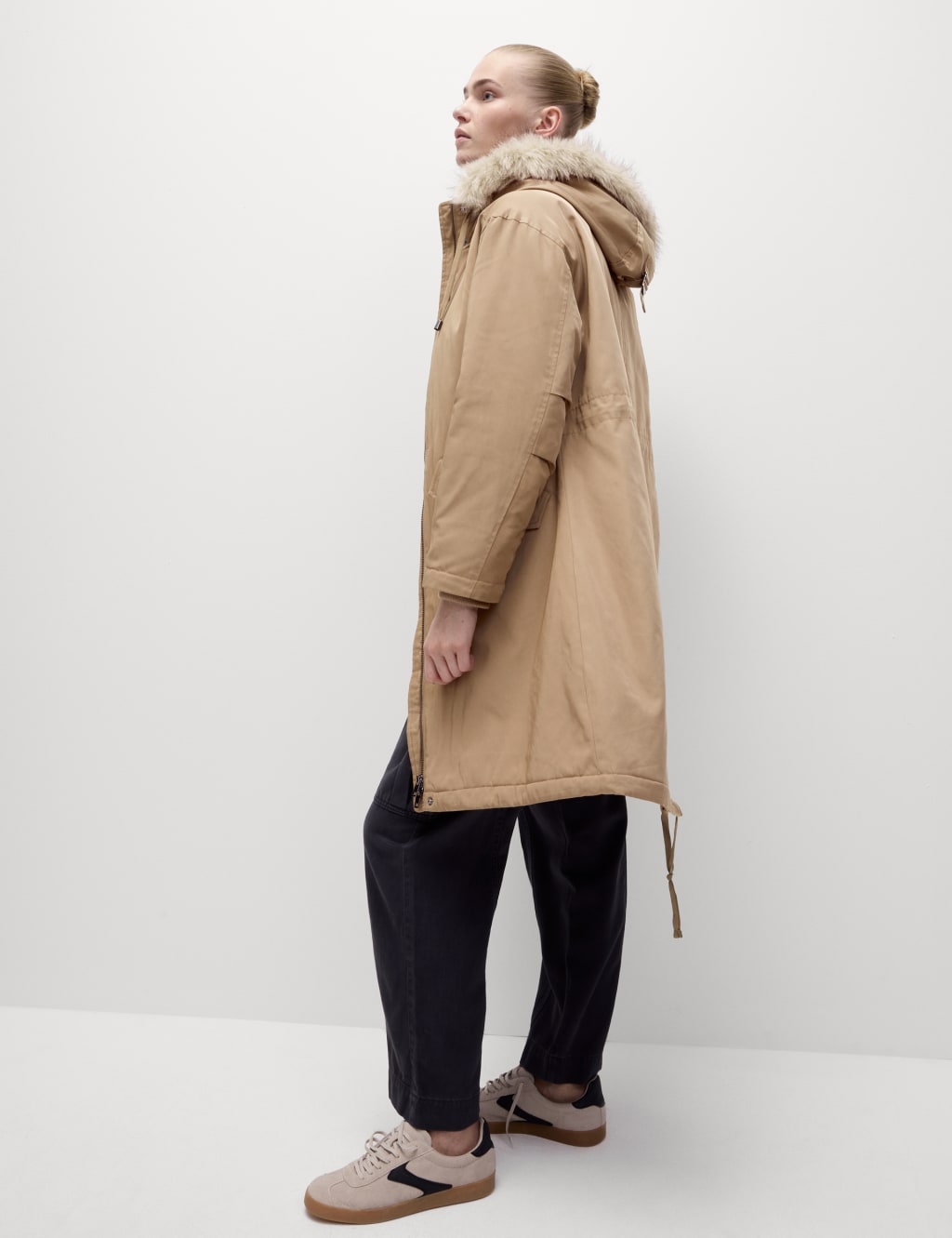 Fur lined storm coat deals