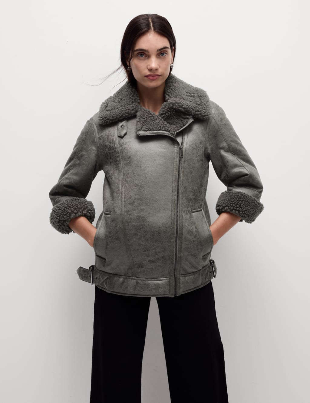 Ladies grey aviator jacket cheap