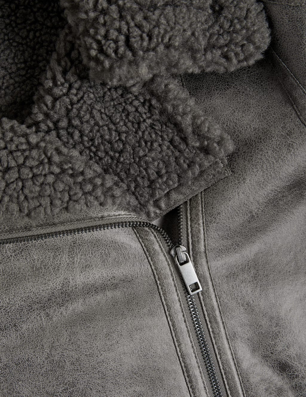 Grey borg lined biker jacket discount