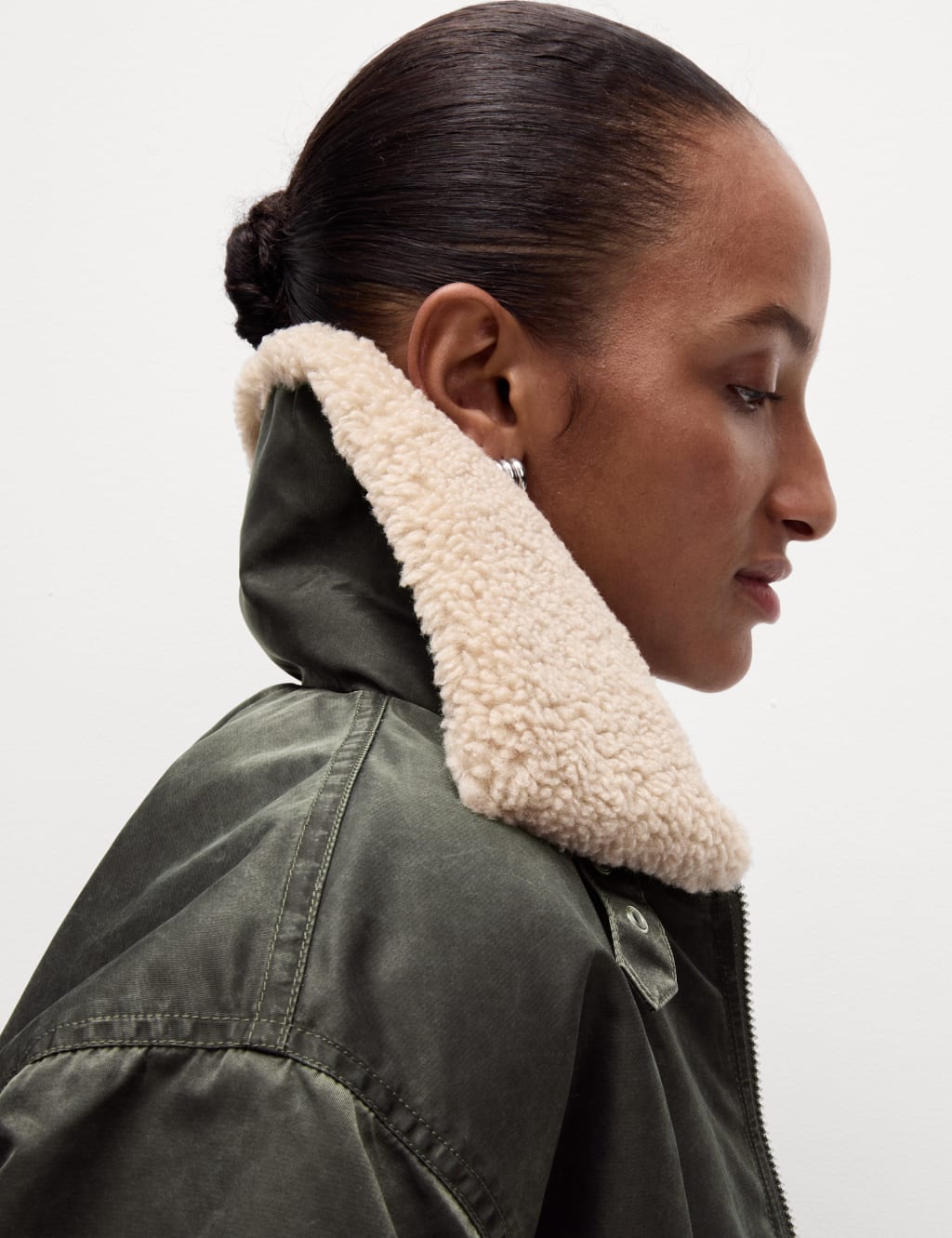 Borg Textured Collared Bomber Jacket