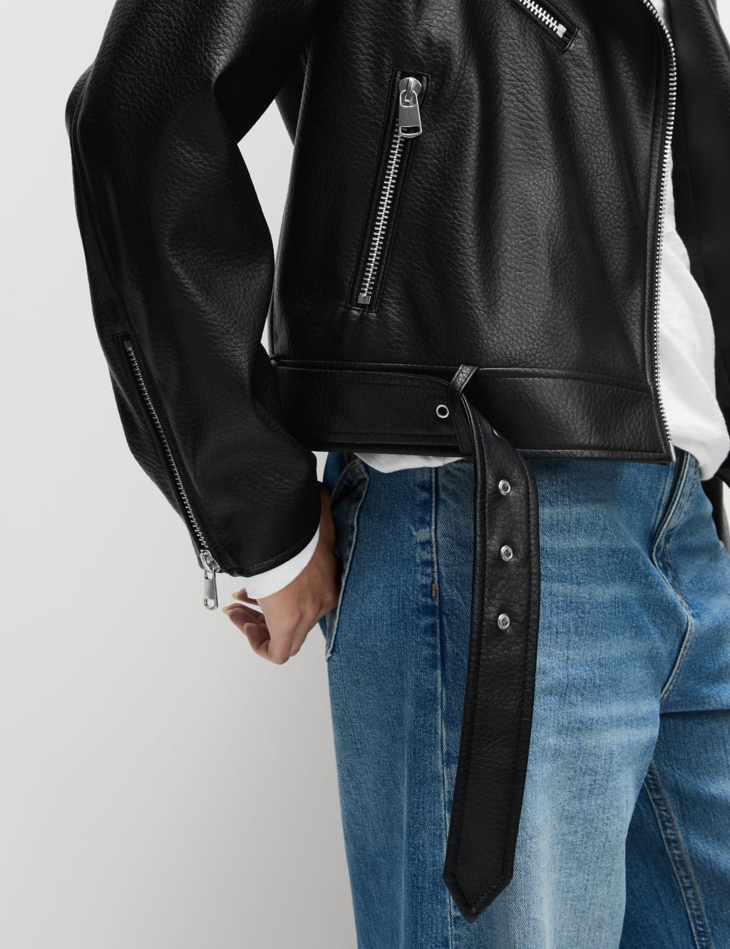 Faux Leather Textured Biker Jacket 4 of 7