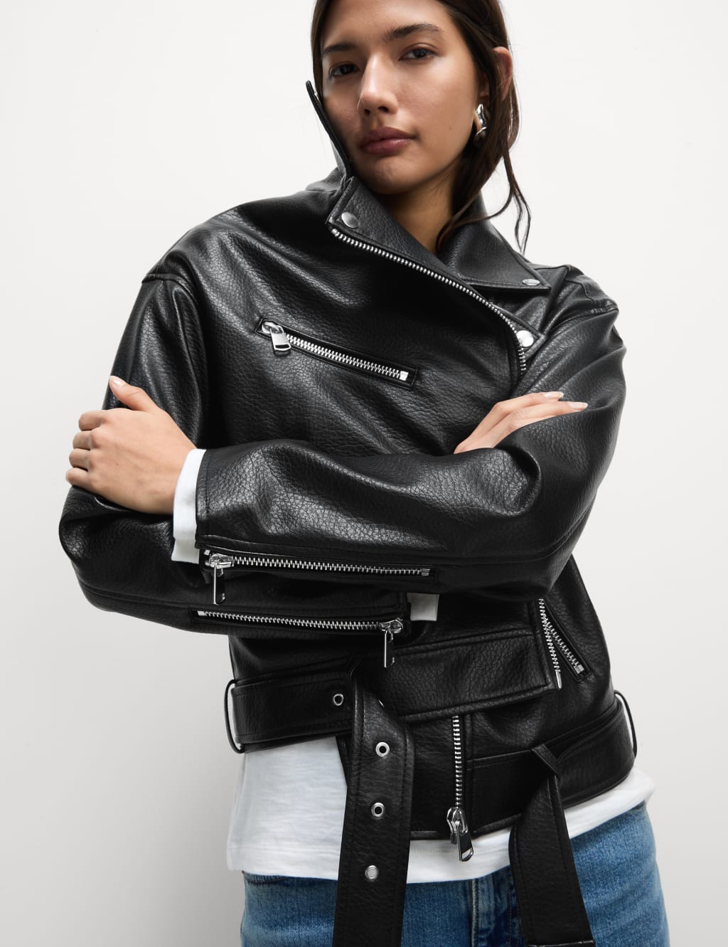 Faux Leather Textured Biker Jacket 5 of 7