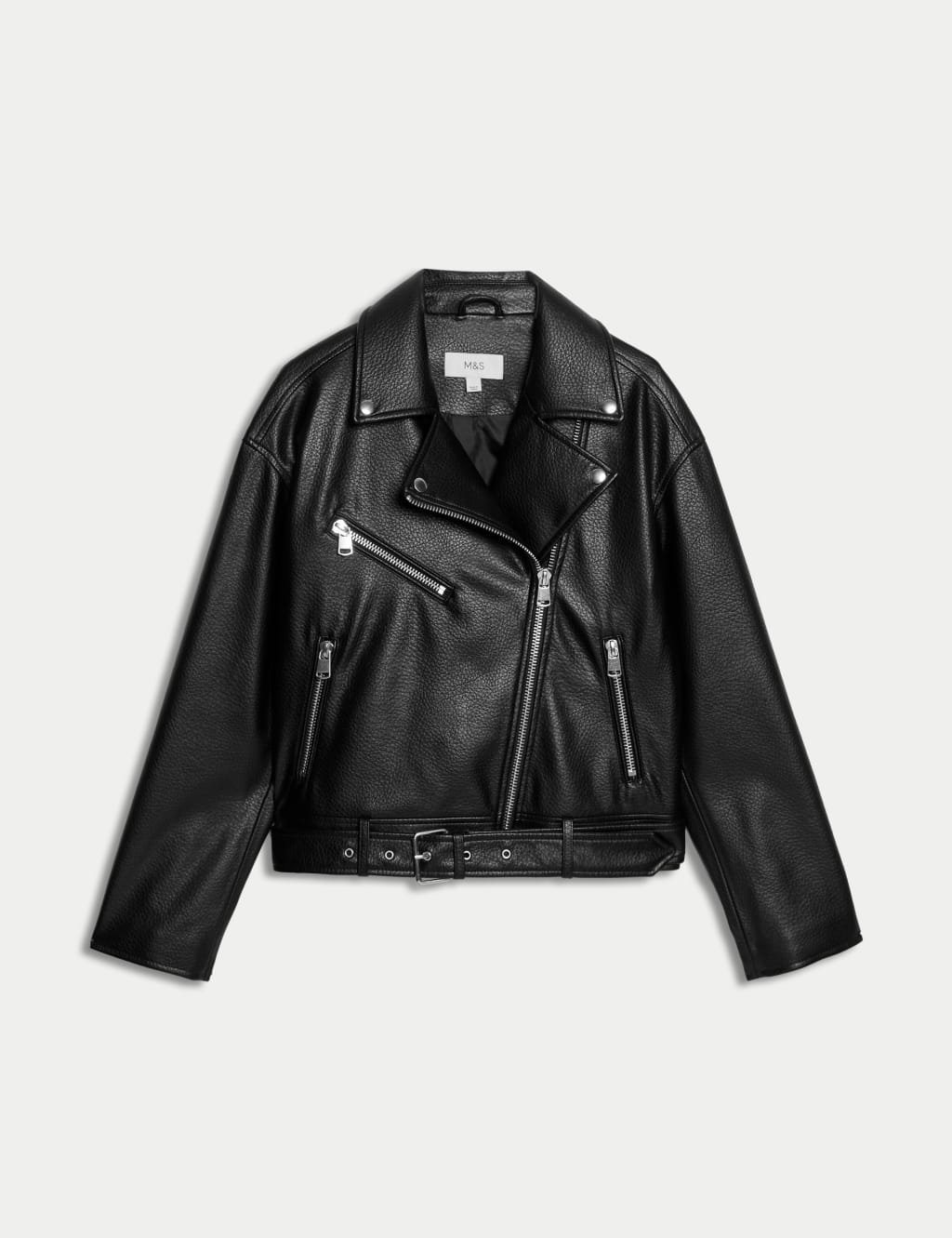 Faux Leather Textured Biker Jacket M S Collection M S
