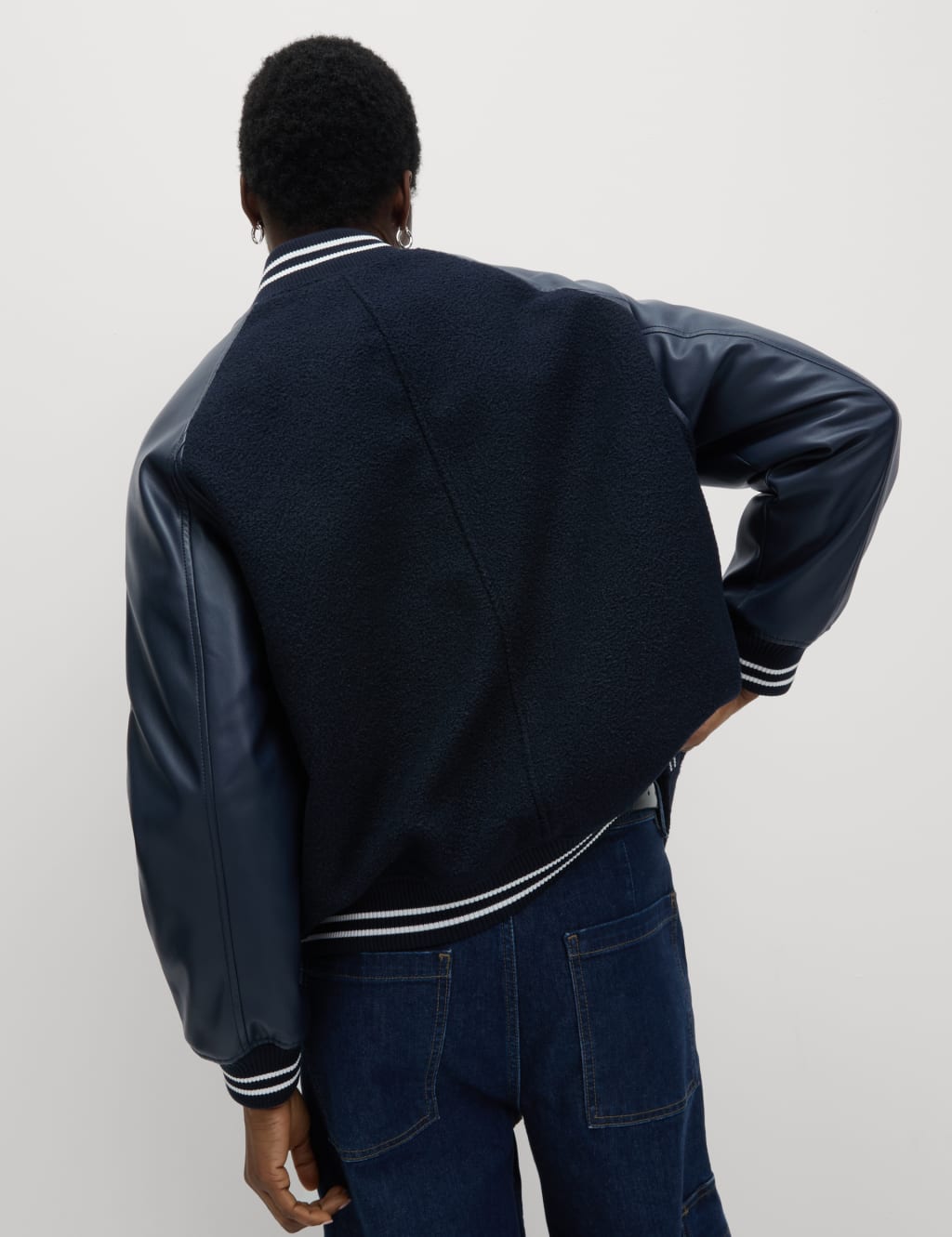 Faux Leather Relaxed College Bomber Jacket 5 of 7