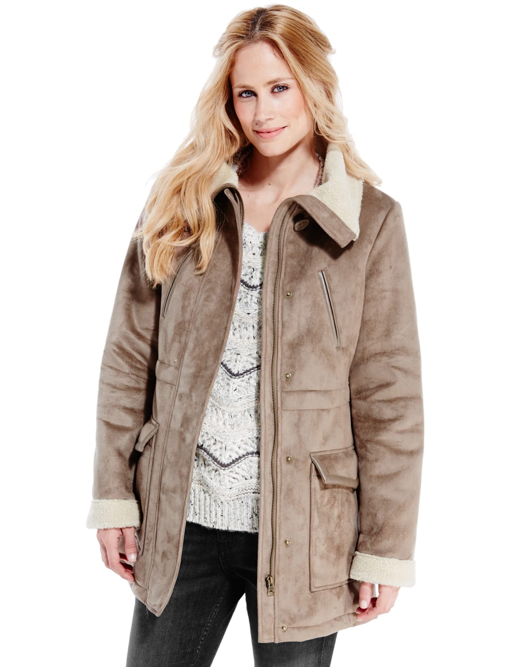 Faux Shearling Jacket Indigo Collection M S