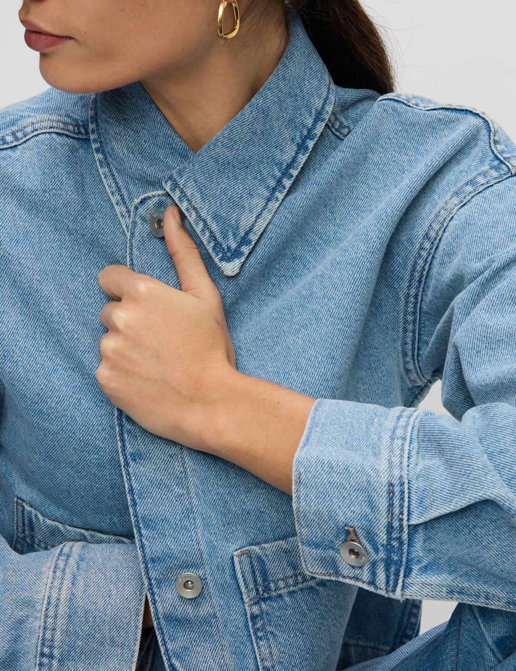 Pure Cotton Denim Cropped Shacket 4 of 8