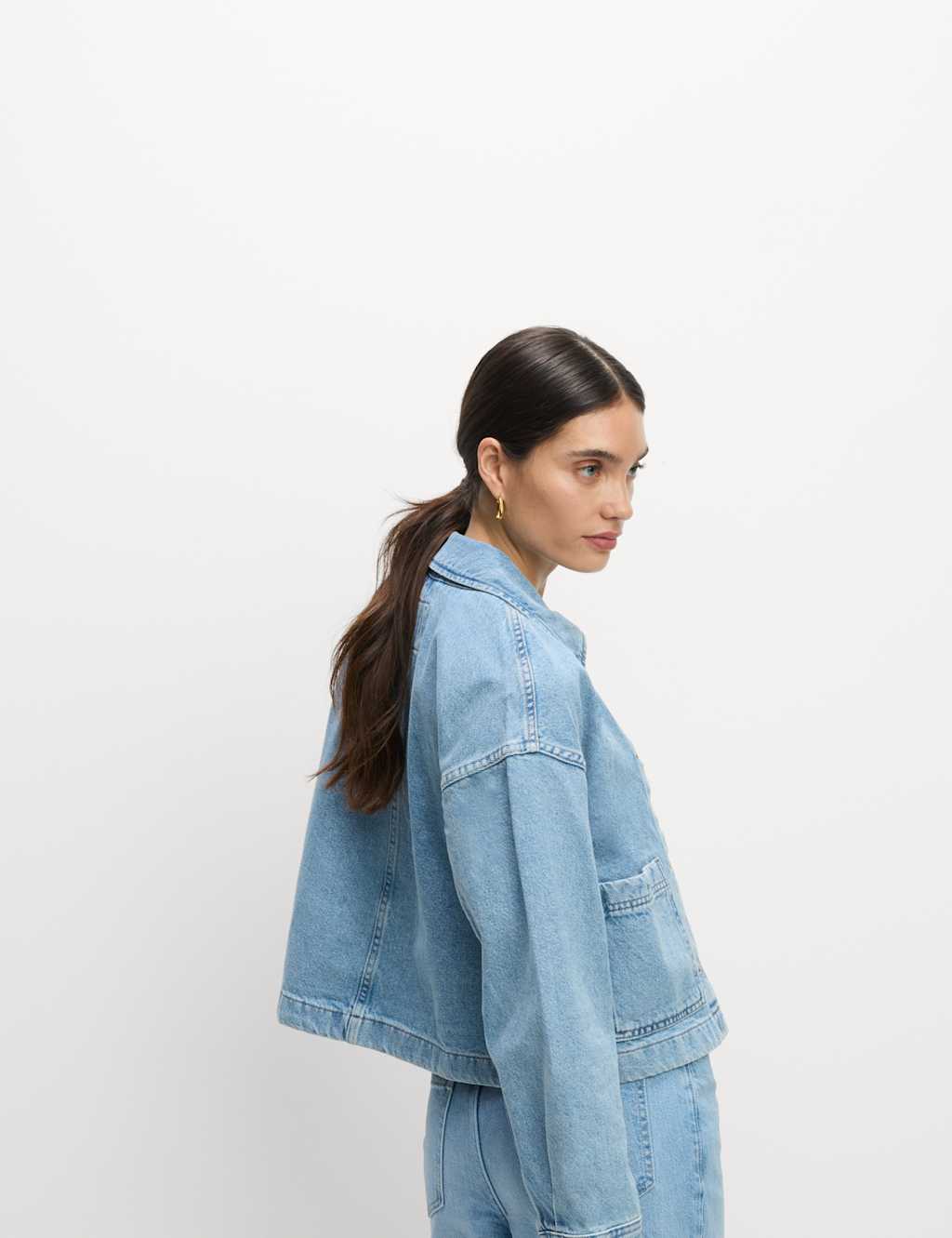Pure Cotton Denim Cropped Shacket 7 of 8