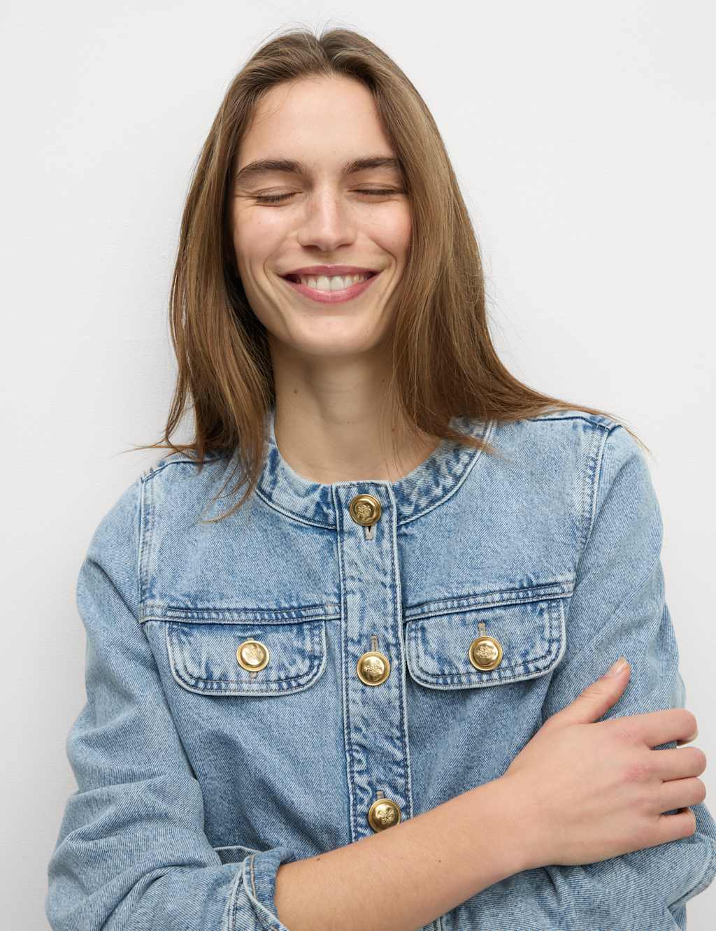 Denim Collarless Short Jacket 1 of 8