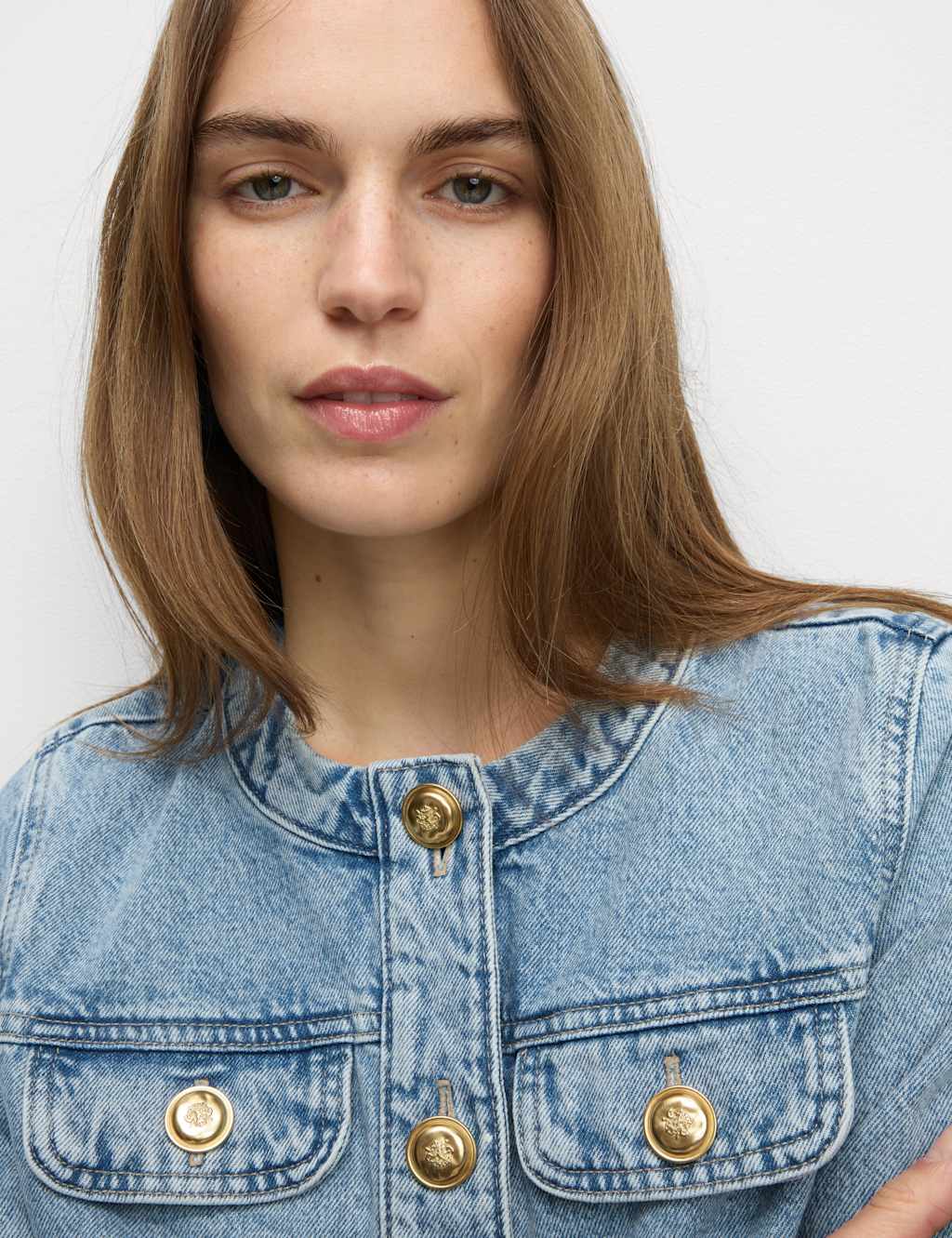 Denim Collarless Short Jacket 7 of 8