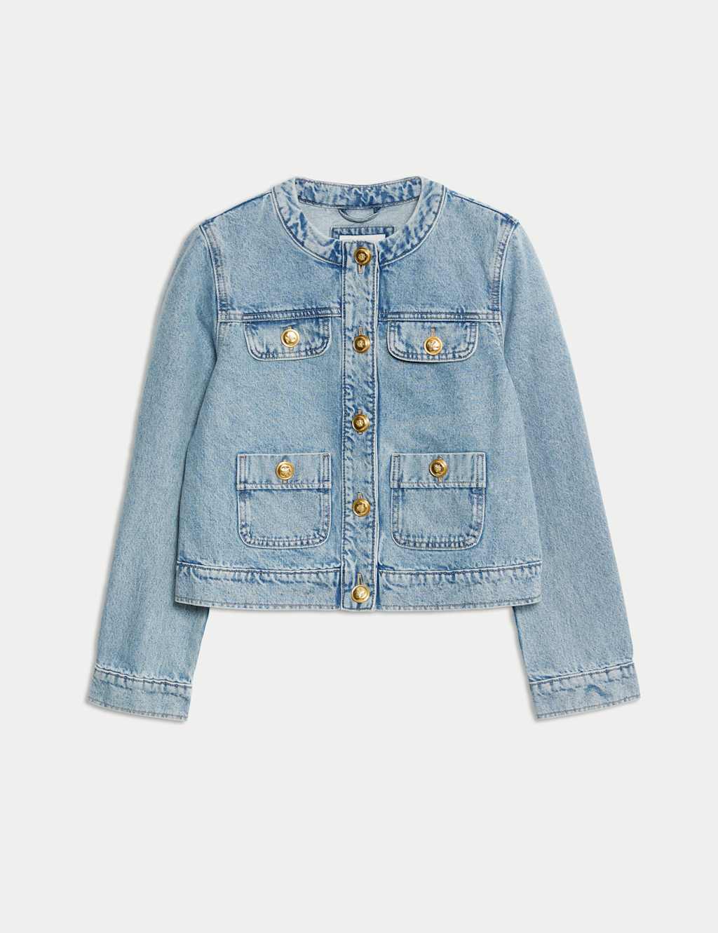 Denim Collarless Short Jacket 2 of 8
