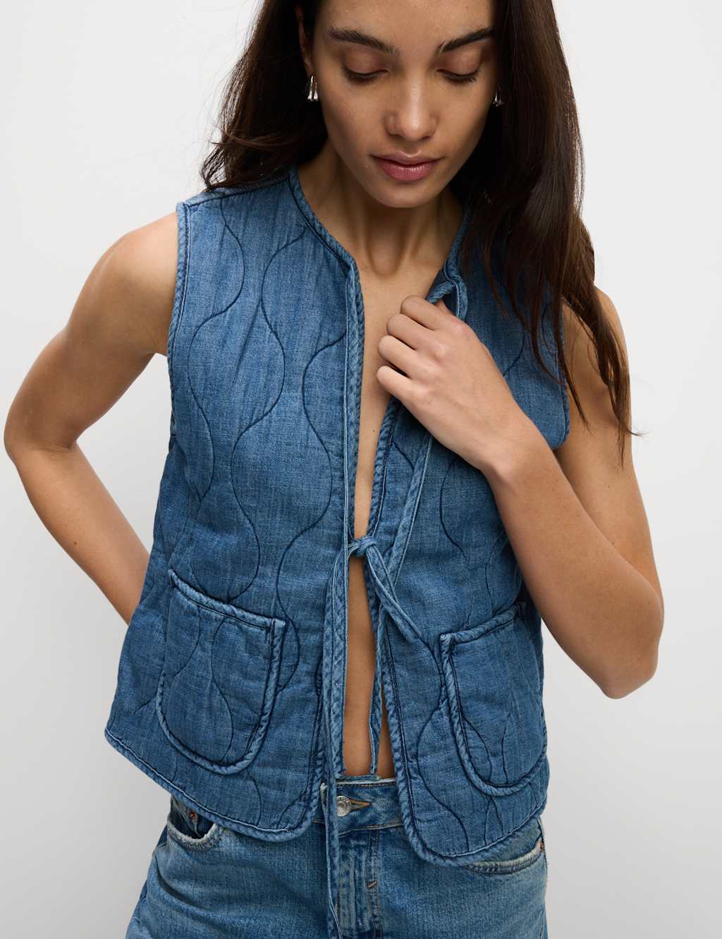 Pure Cotton Denim Quilted Gilet 1 of 7