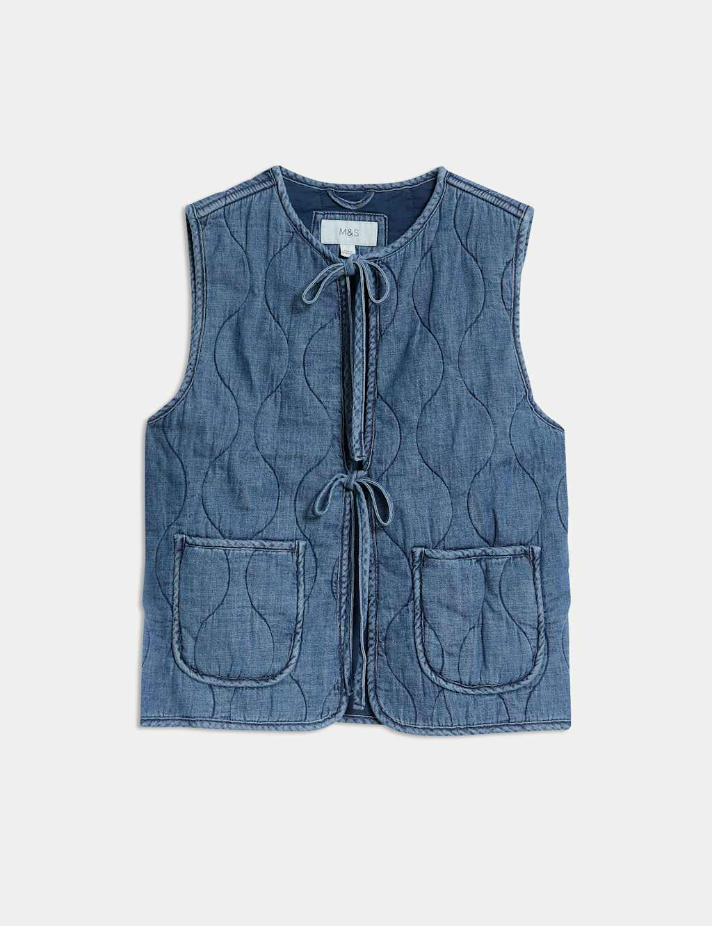 Pure Cotton Denim Quilted Gilet 2 of 7