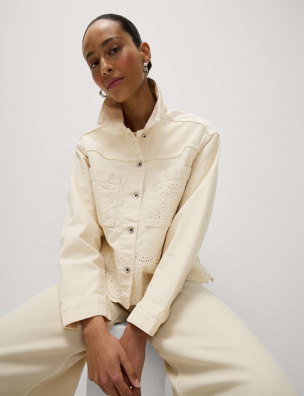 Denim Embroidered Relaxed Shacket 6 of 7