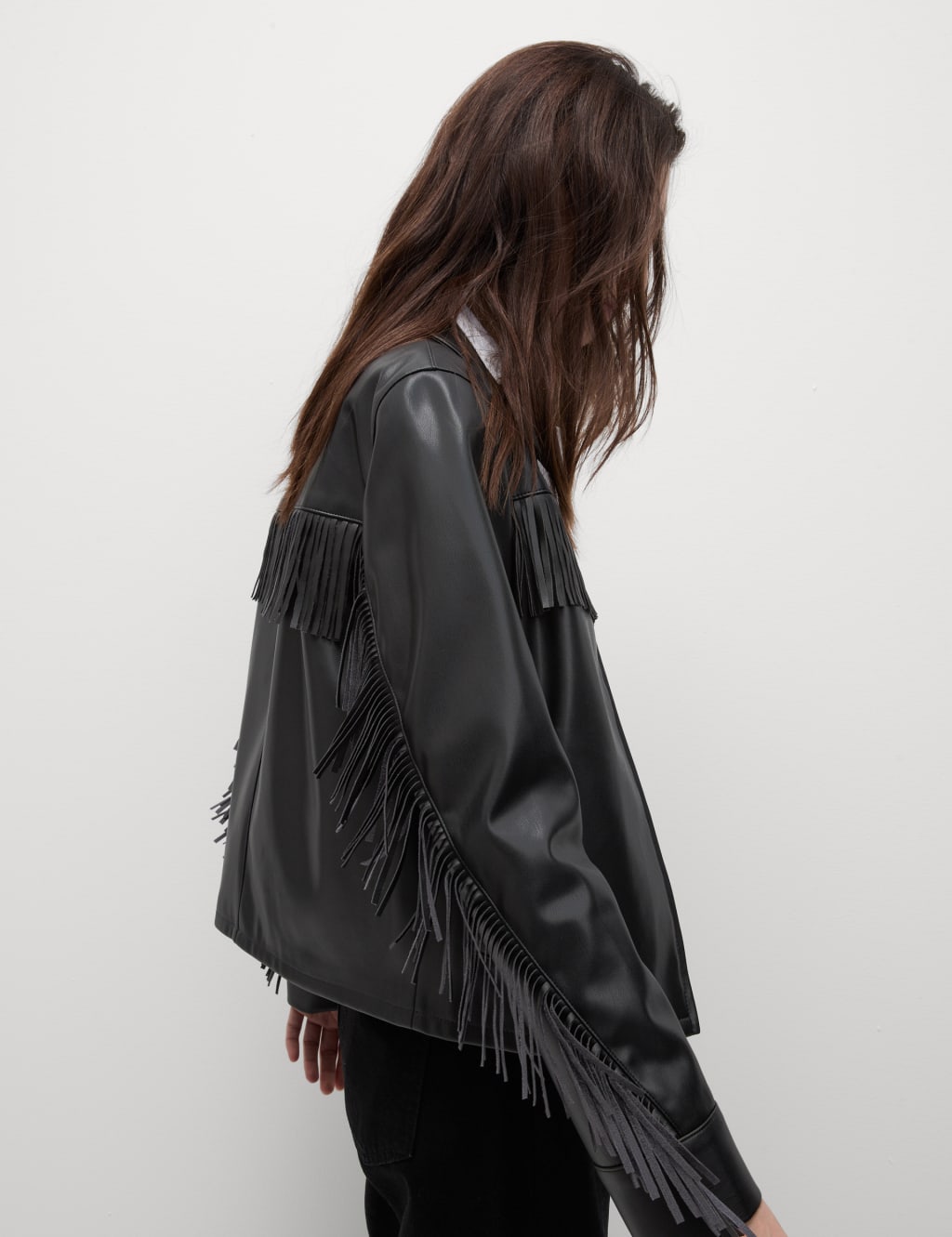 Leather fringe biker jacket online