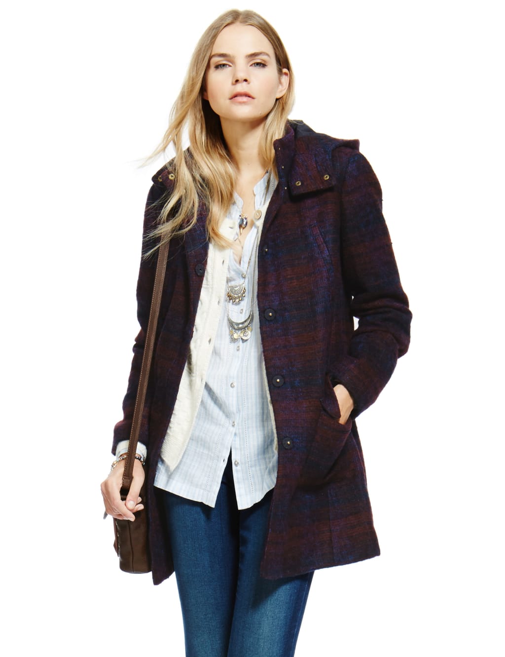 Checked Hooded Duffle Coat with Wool 1 of 4