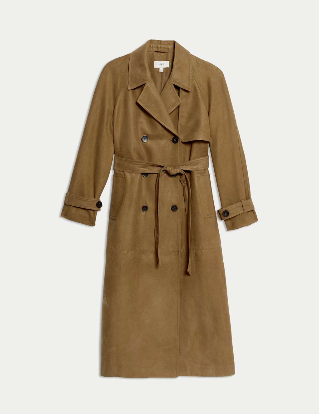 Double Breasted Longline Suedette Trench Coat 2 of 8