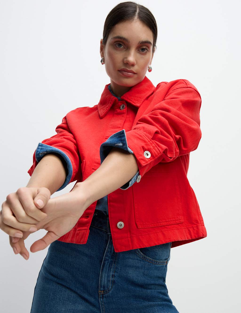 Pure Cotton Cropped Denim Shacket 6 of 7