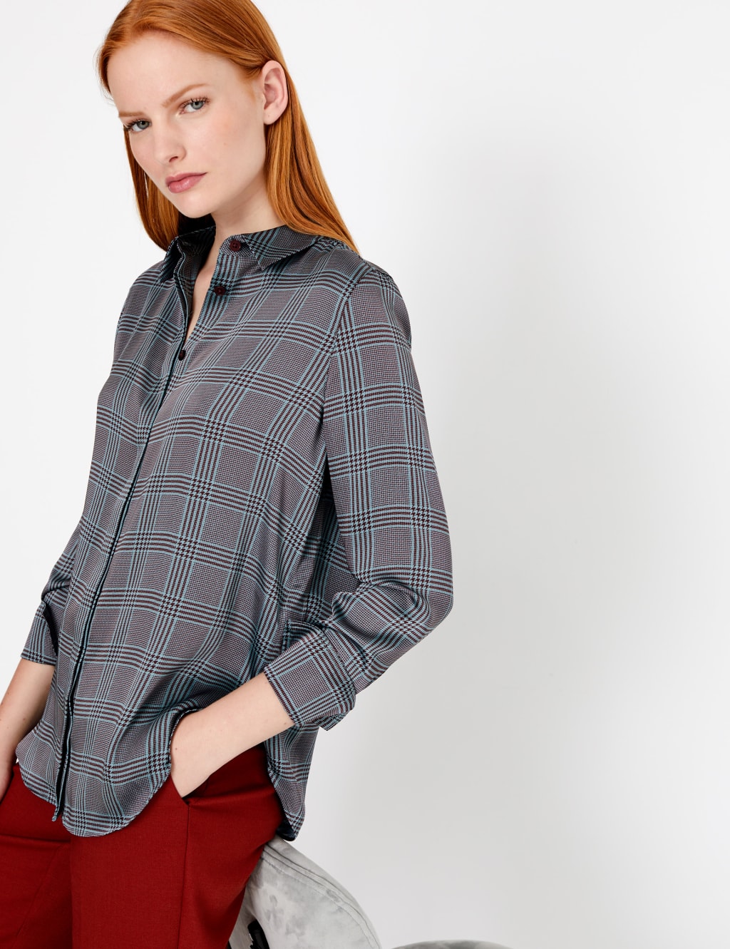 Satin Checked Blouse 1 of 4