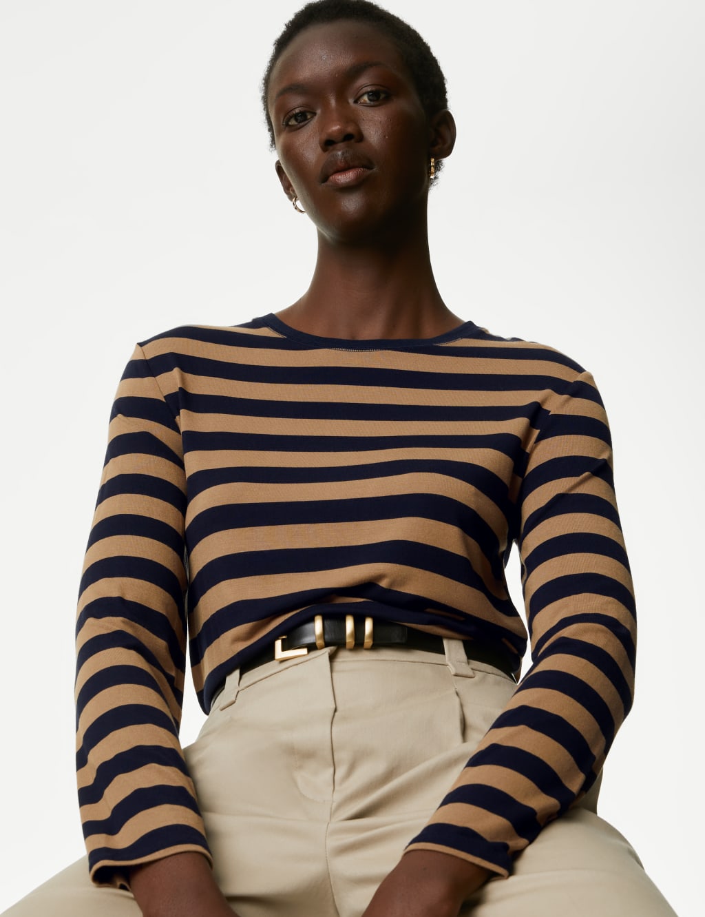 Tuck Sleeve French Stripe Top