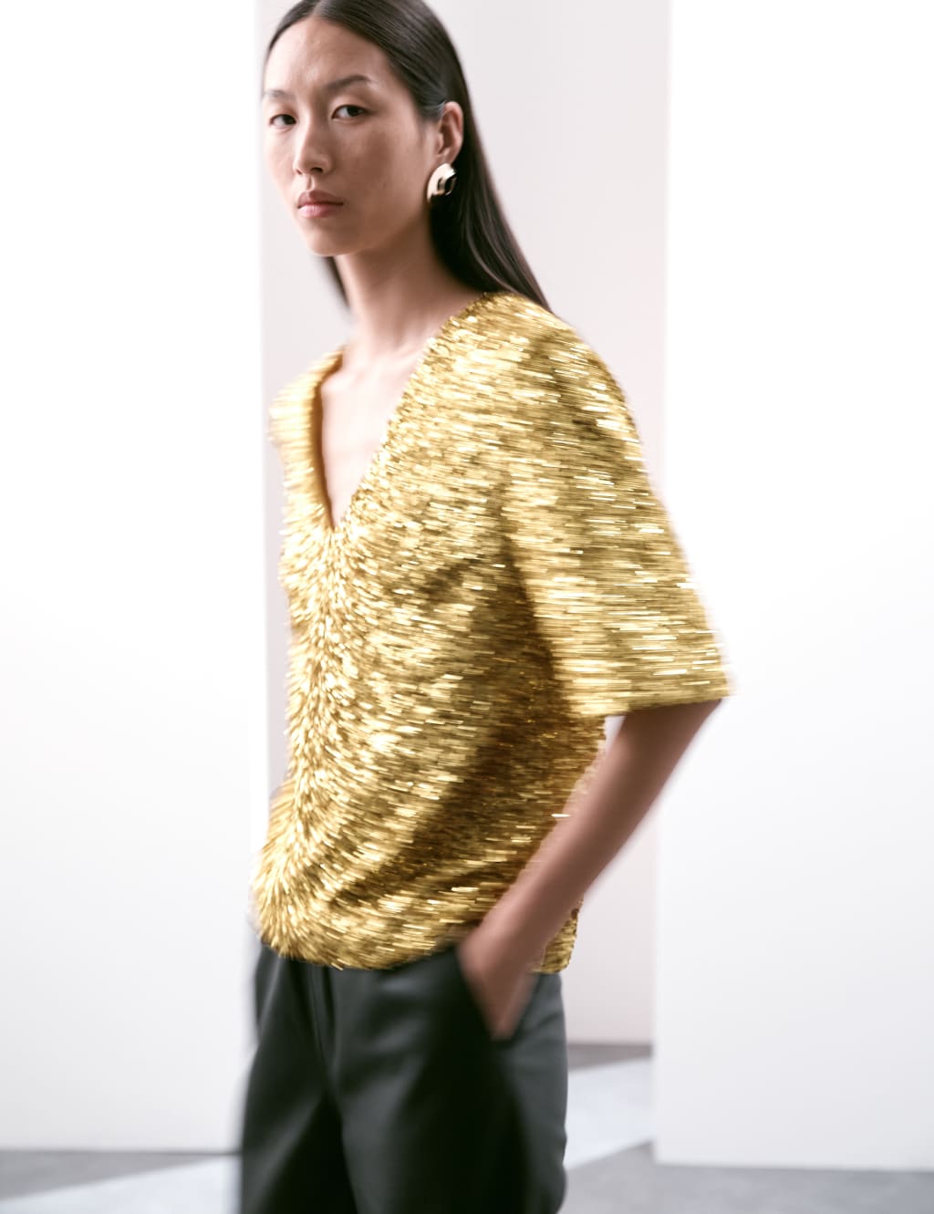 Sequin V neck T Shirt