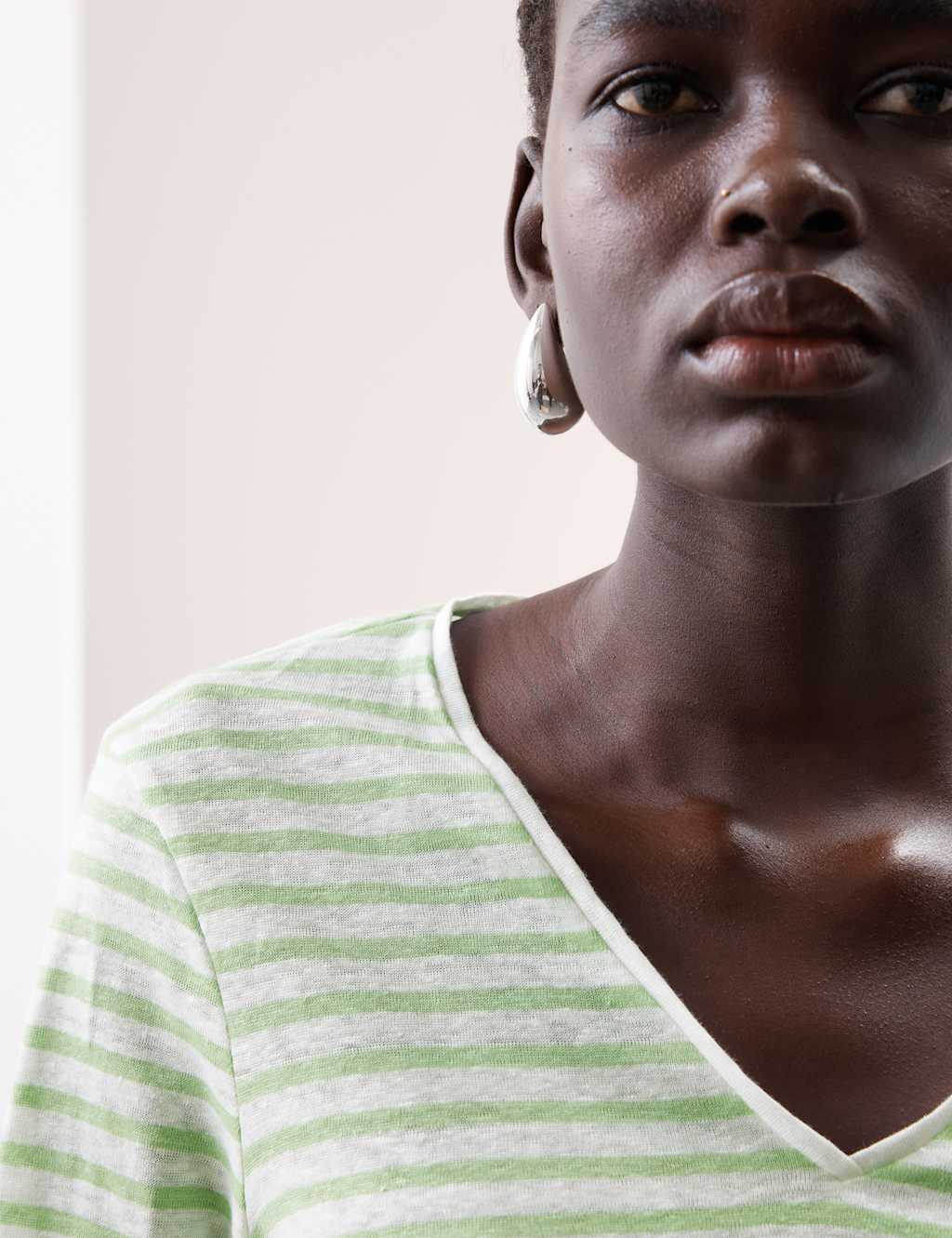 Pure Linen Striped V-Neck Top 3 of 4