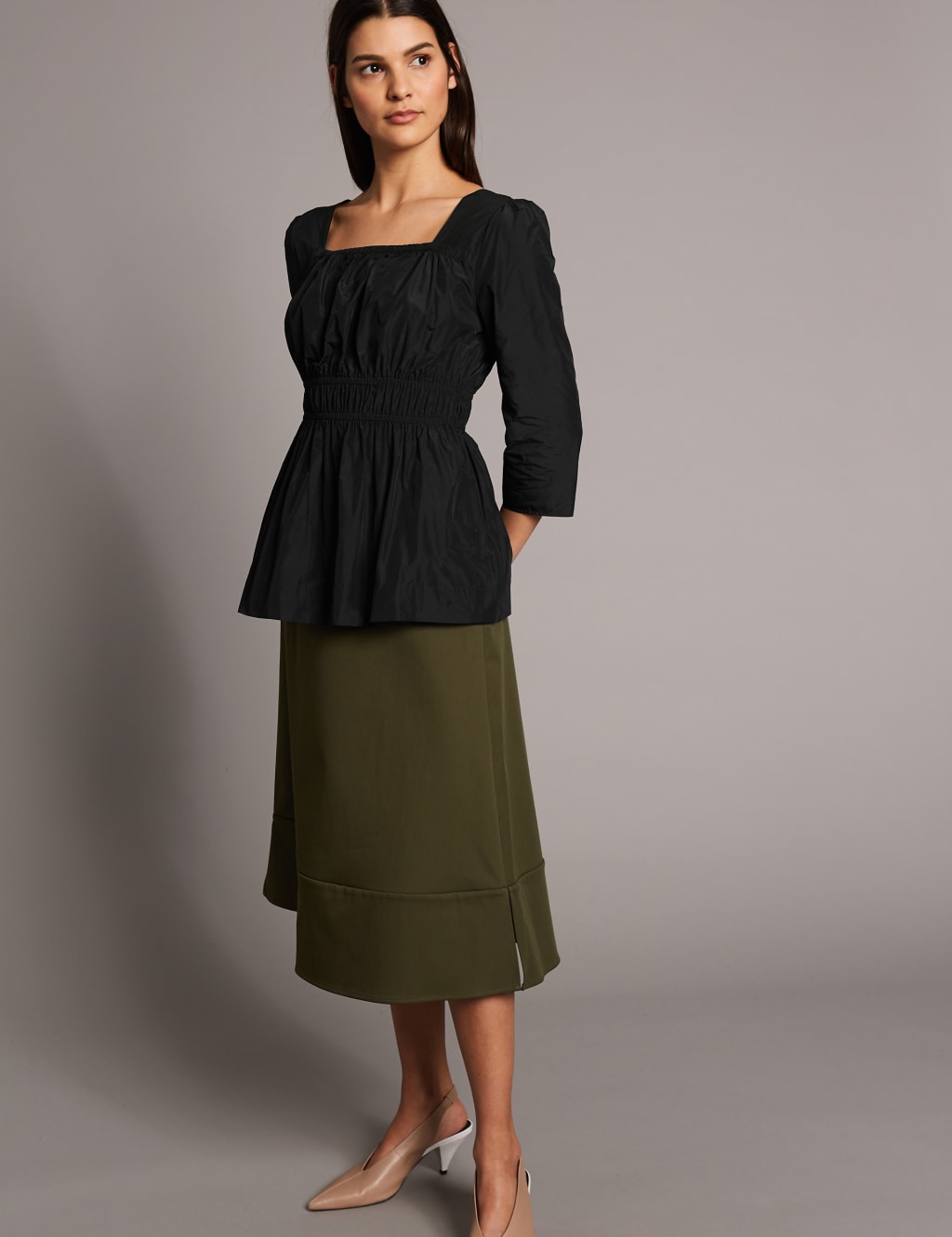 Gathered Square Neck 3/4 Sleeve Blouse 1 of 5