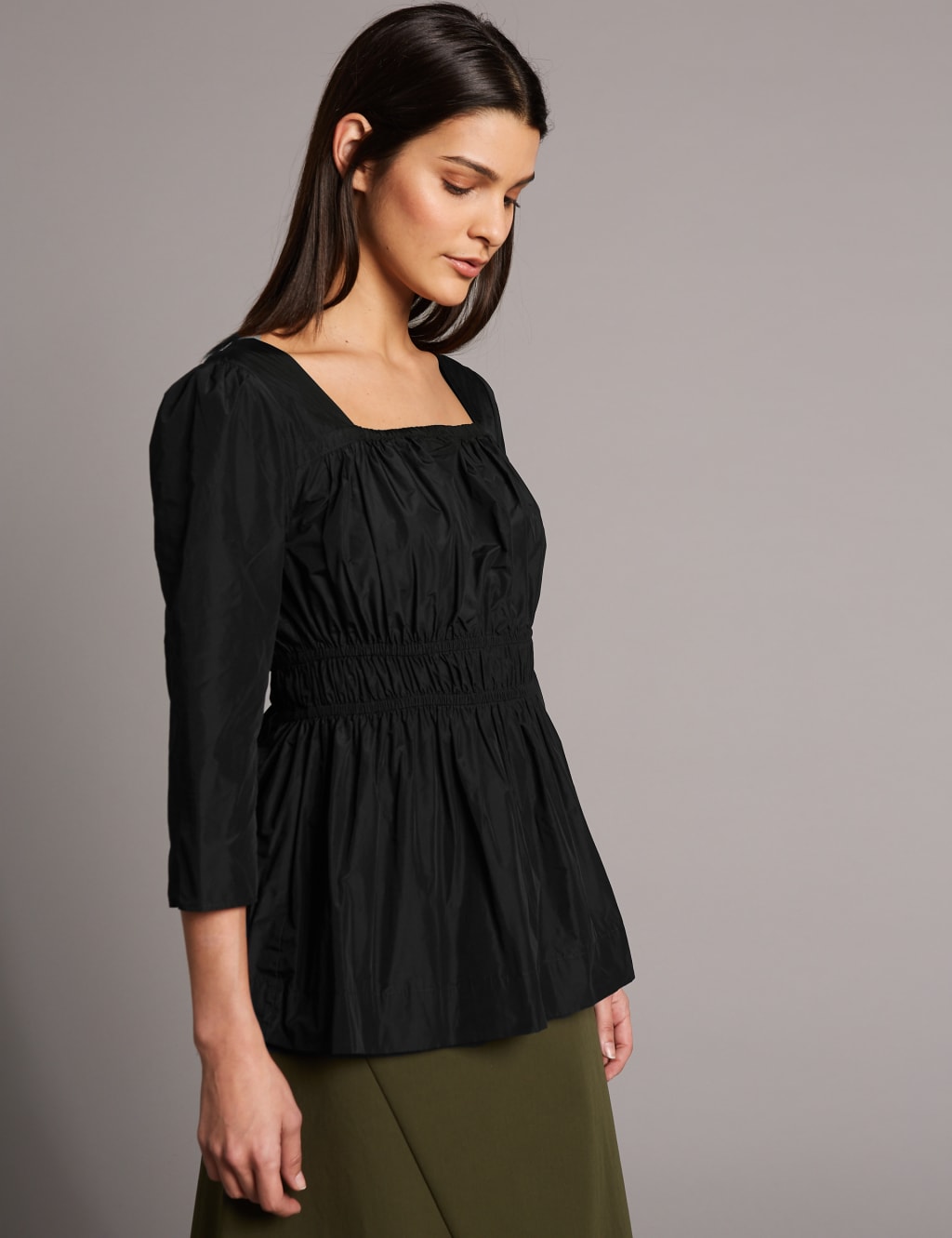Gathered Square Neck 3/4 Sleeve Blouse 3 of 5