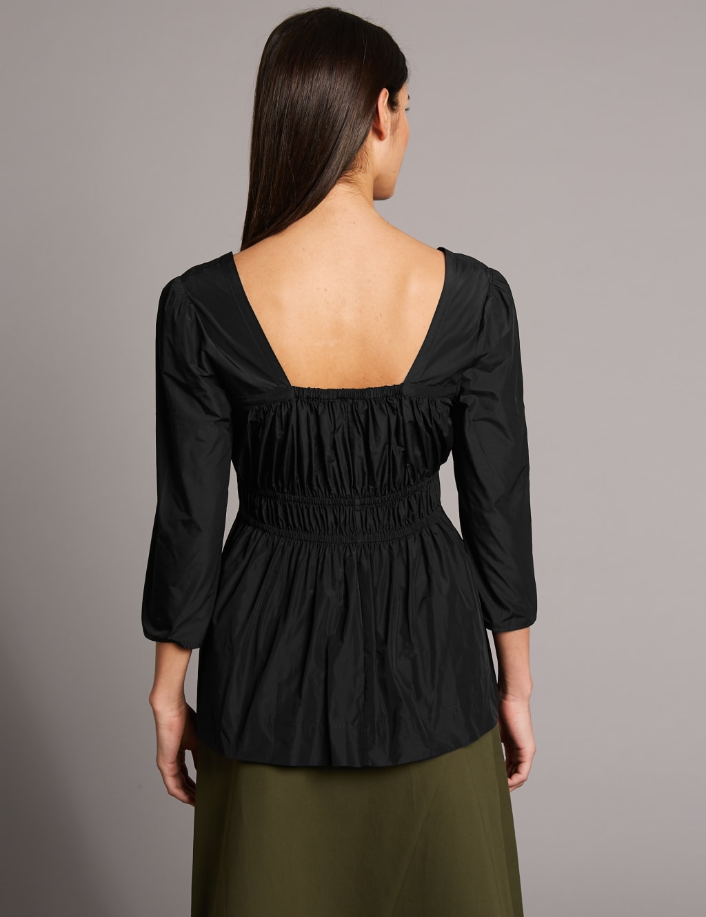 Gathered Square Neck 3/4 Sleeve Blouse 4 of 5