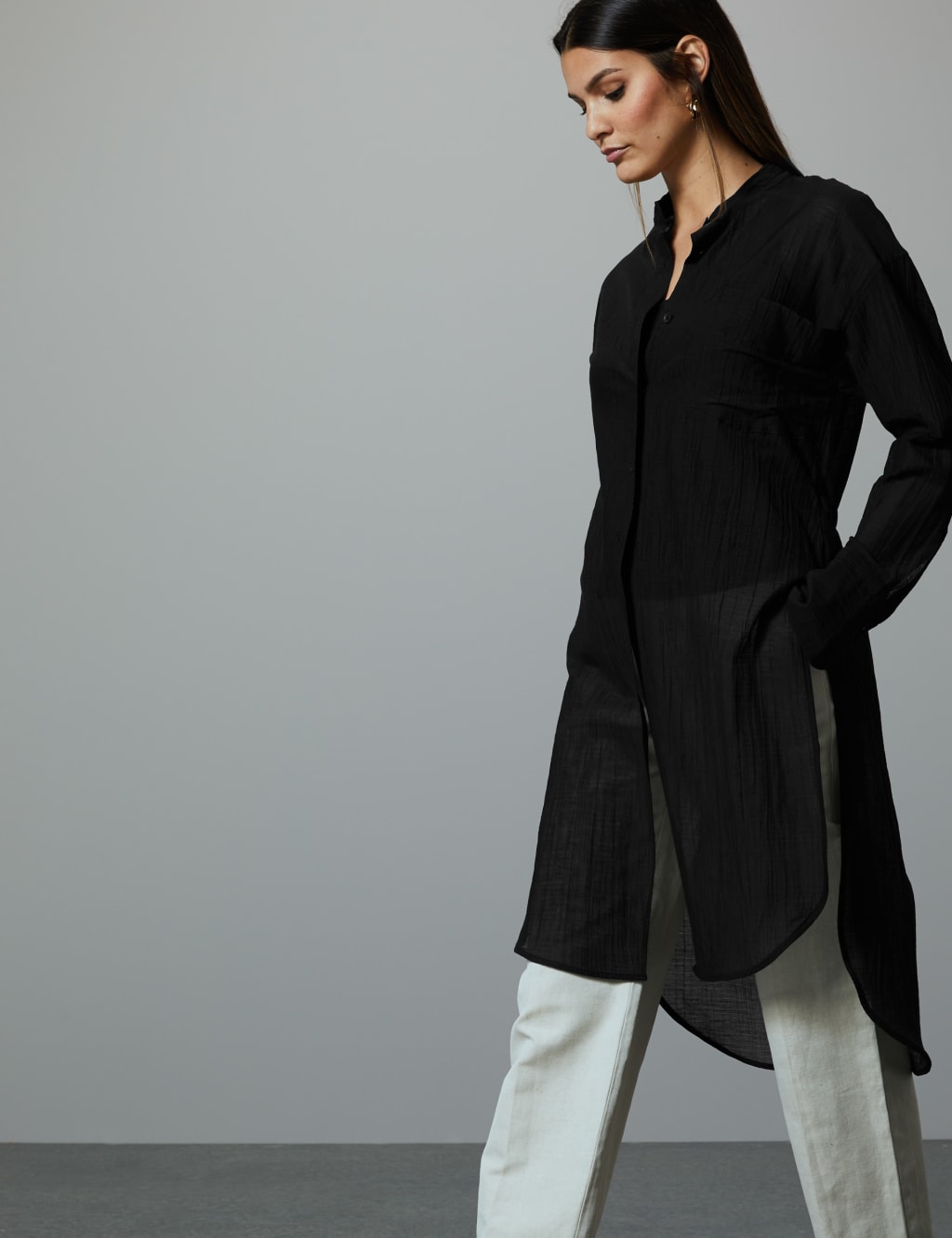 Sheer Layering Longline Shirt Autograph M S