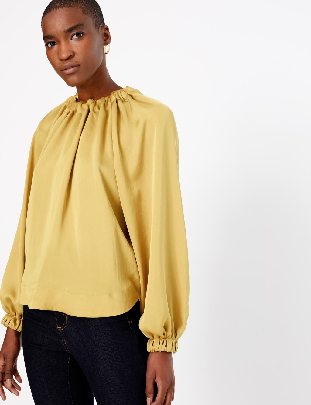 Satin Gathered Neck Oversized Blouse Autograph M S
