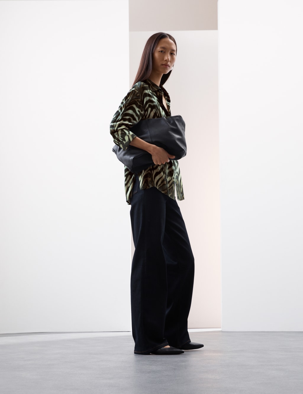 Cupro Rich Animal Print Collared Blouse 1 of 6