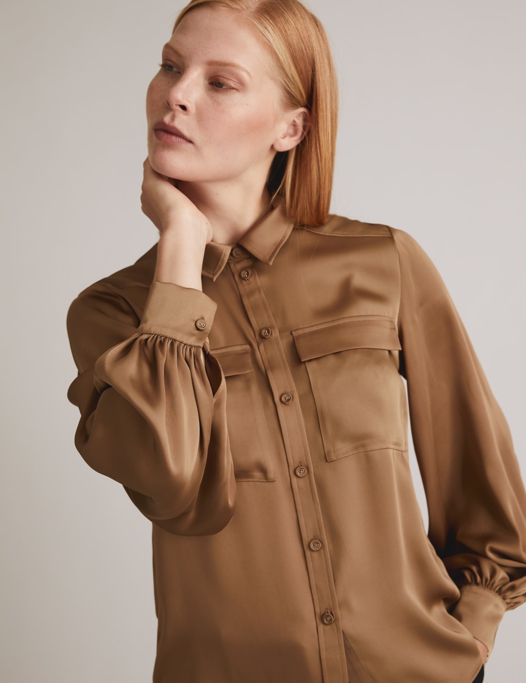 Satin Blouson Sleeve Shirt 1 of 5