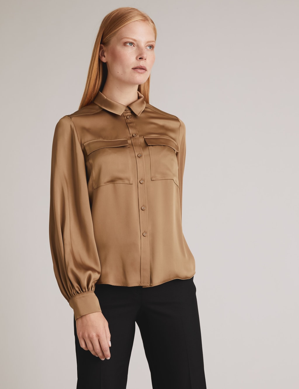 Satin Blouson Sleeve Shirt 3 of 5