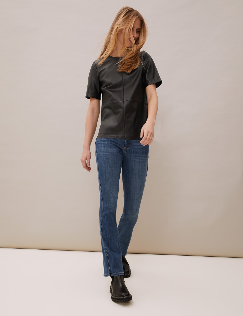 Leather Round Neck Short Sleeve Top 3 of 6