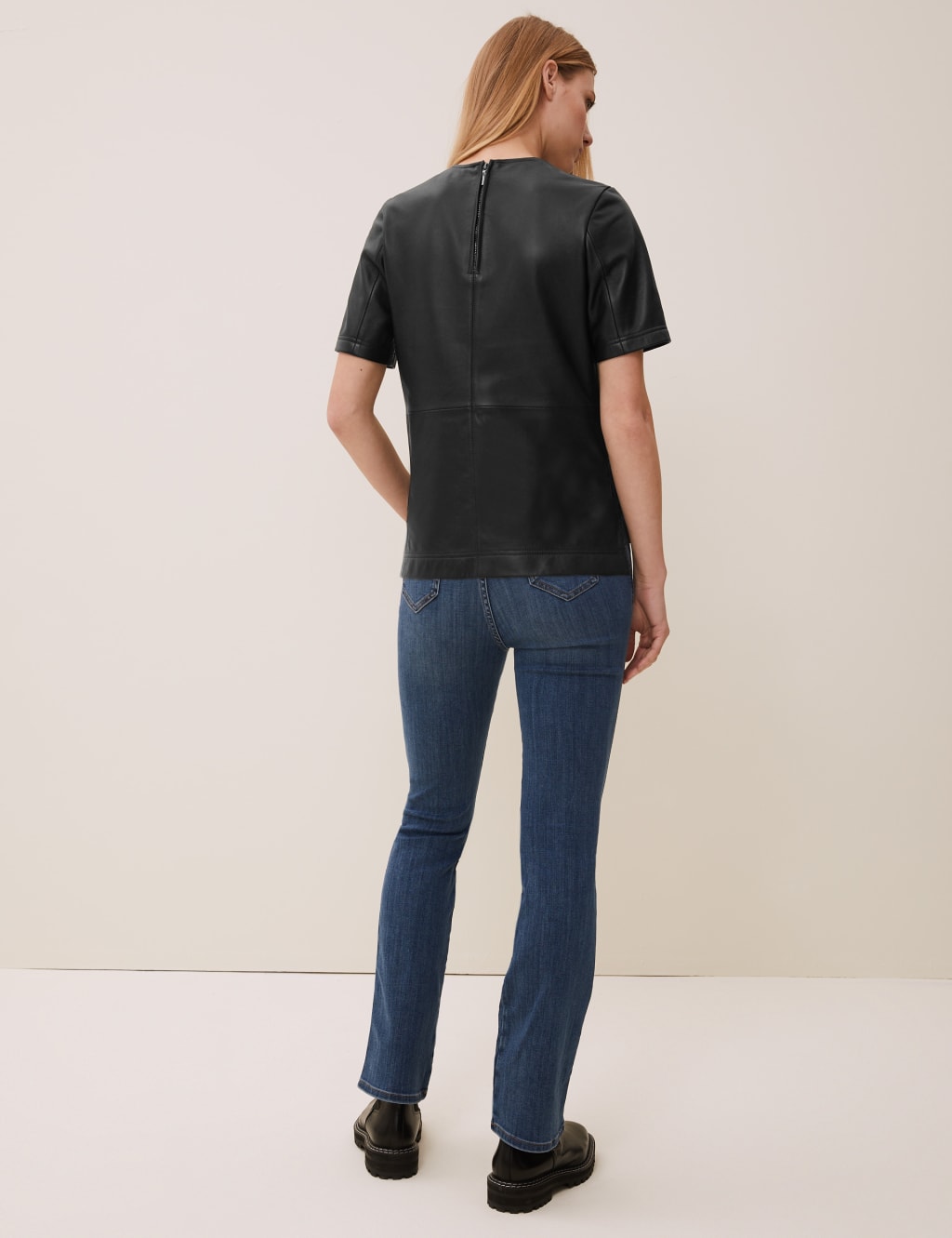 Leather Round Neck Short Sleeve Top 4 of 6