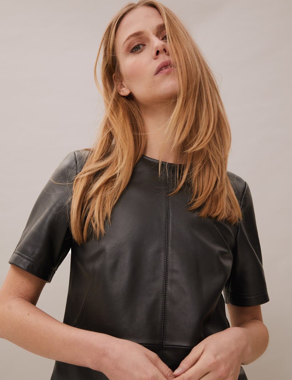 Leather Round Neck Short Sleeve Top 5 of 6