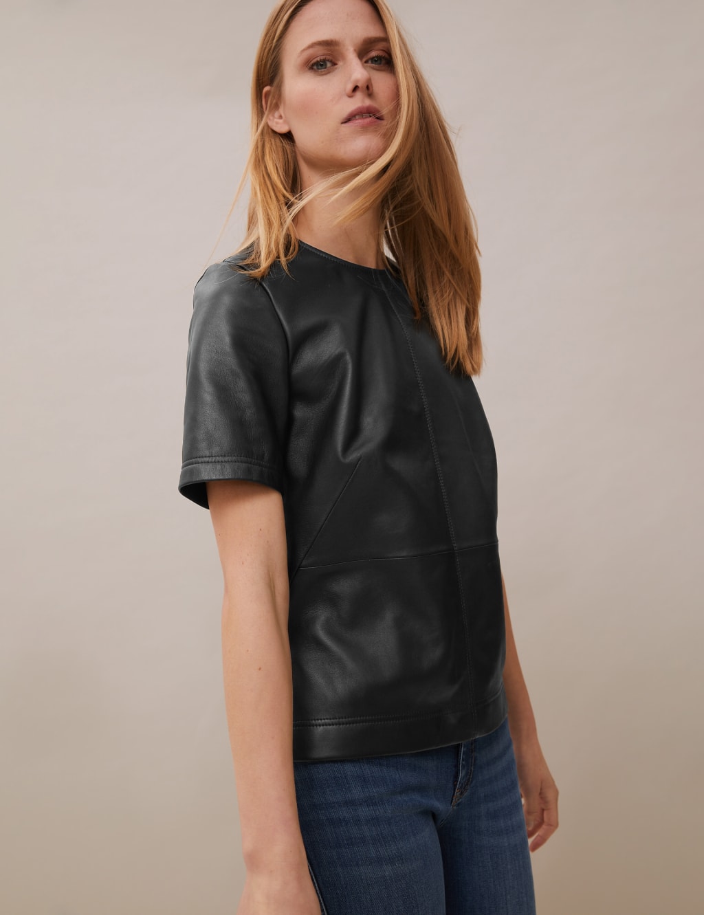 Leather Round Neck Short Sleeve Top 6 of 6