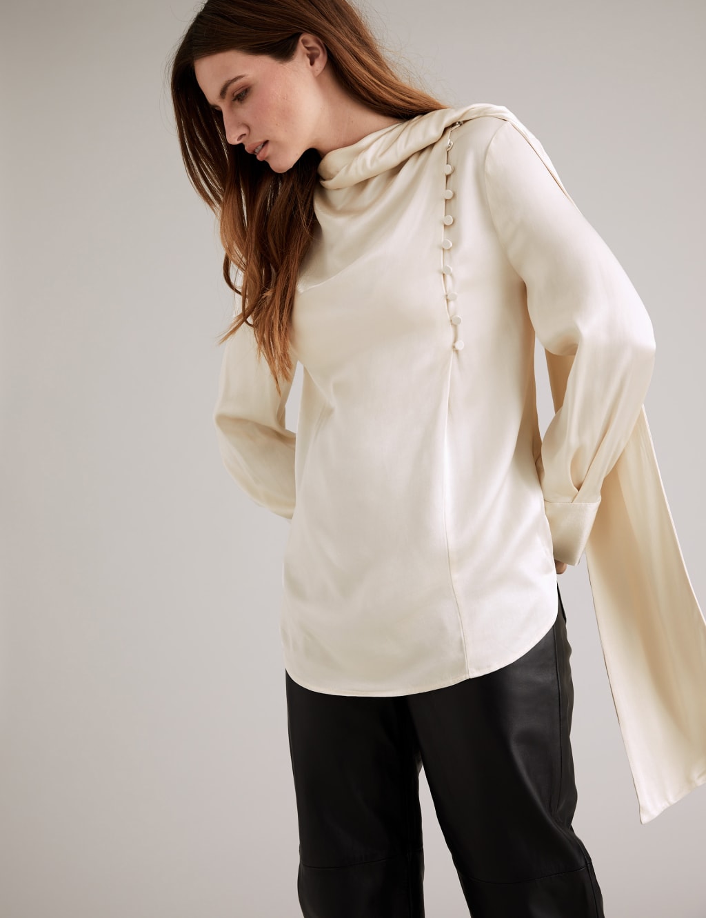 Satin Scarf Neck Button Detail Blouse 1 of 6