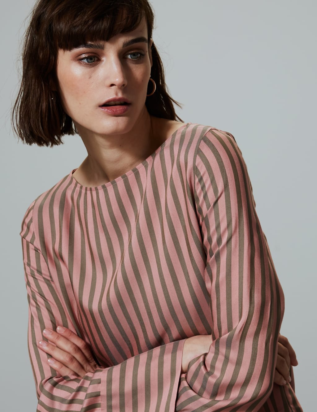 Striped Round Neck Long Sleeve Blouse 3 of 4