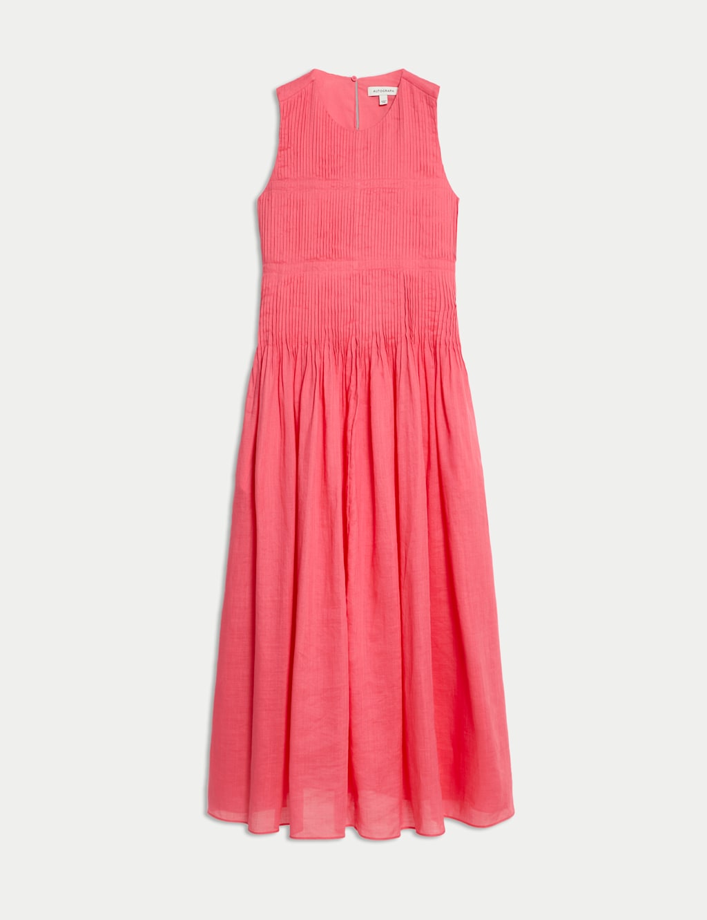 Pure Ramie Round Neck Pintuck Midi Shirred Dress 2 of 6