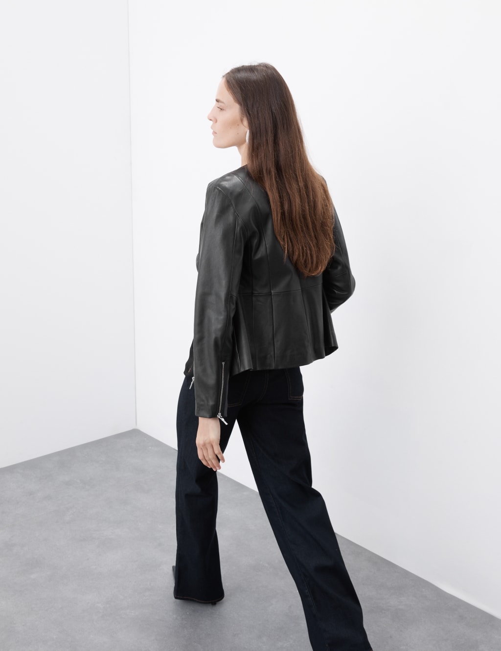 Leather Collarless Jacket Autograph M S
