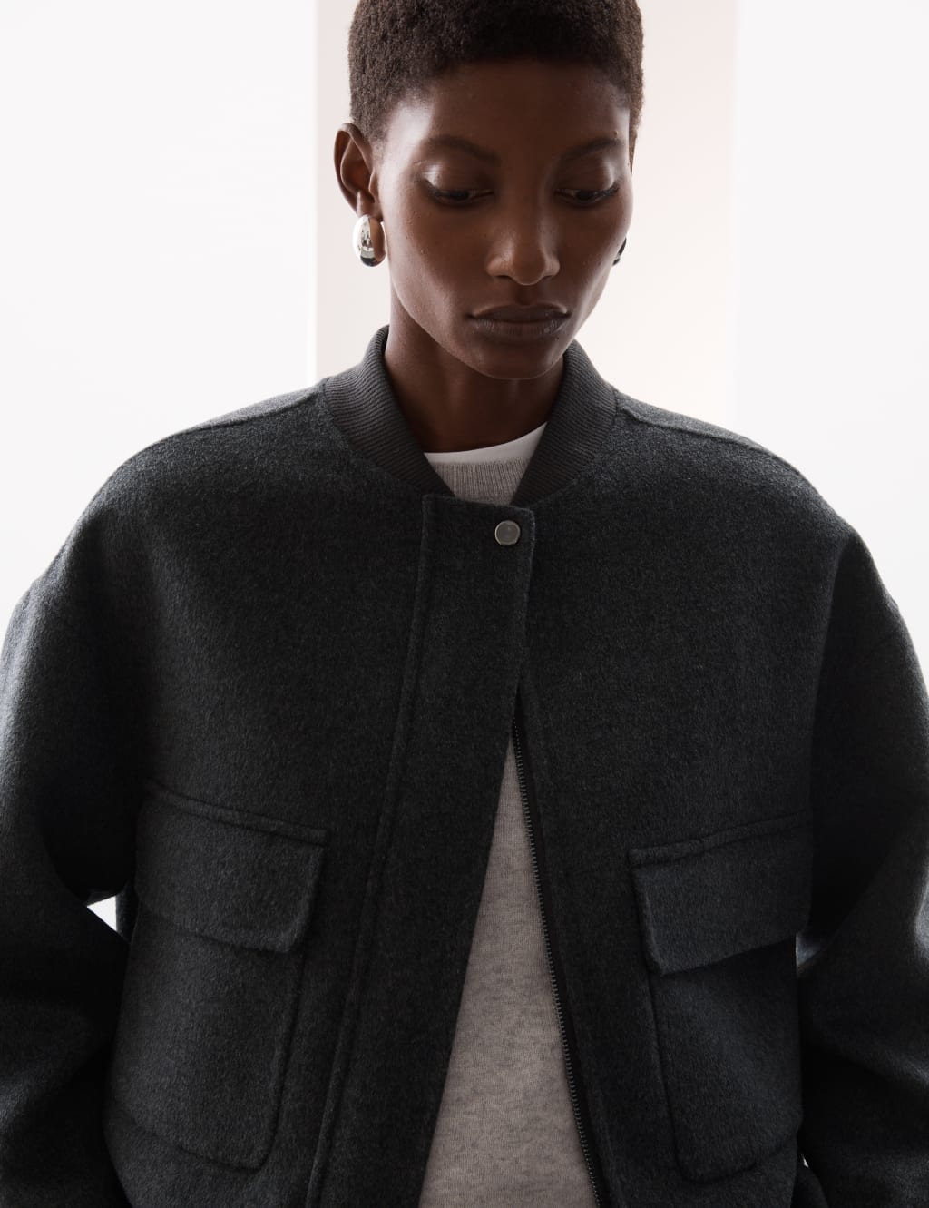 Bomber jacket with wool collar sale